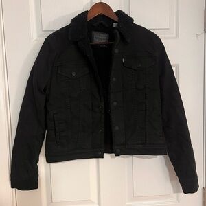 Black Sherpa-Lined Denim Jacket